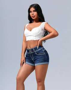 กางเกงยีนส์ขาสั้นเอวสูงสำหรับผู้หญิงกางเกงผ้าเดนิมรัดรูปเอวสูงระบายอากาศได้ดีลายดอกไม้แห้งเร็วสำหรับปาร์ตี้ฤดูร้อนชุดสวมใส่ในชีวิตประจำวันที่หรูหรา - Product Image 2