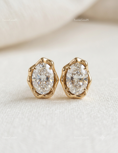Pendientes de Diamantes con Engaste Ovalado de Estilo Antiguo para Mujer, Oro Amarillo de 18K, Diamantes Cultivados en Laboratorio, Certificados por IGI, Clásicos, 5-6gm - Product Image 3