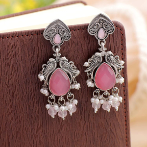 Pendientes de plata oxidada de gota rosa de alta calidad más vendidos para niñas y mujeres joyería hecha a mano de alta calidad proveedor indio - Product Image 1