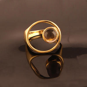 Nuevo anillo de cuarzo ahumado hecho a mano a la moda, Latón chapado en oro de lujo, piedras preciosas naturales, declaración ajustable, ropa de fiesta para bodas - Product Image 2