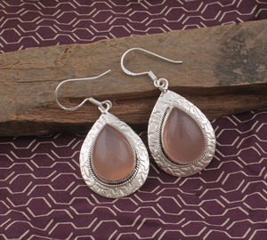 Quartz rose pierre précieuse 925 argent Antique argent Sterling solide boucle d'oreille pour anniversaire cadeau de mariage pour elle - Product Image 4