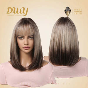Lucille H-DWY 12 Inches Glueless Synthetic <b>Wig</b> for Women Natural Straight <b>Short</b> Rooted Blonde Brown Ends Features Transparent - Product Image 1