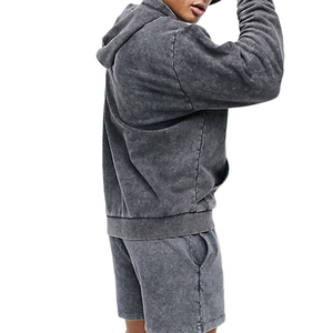 Ensemble sweat à capuche brodé et short pour homme, manches longues, hiver, haute qualité, 100% coton molletonné, séchage rapide, 380g, couleur unie, streetwear, OEM - Product Image 3