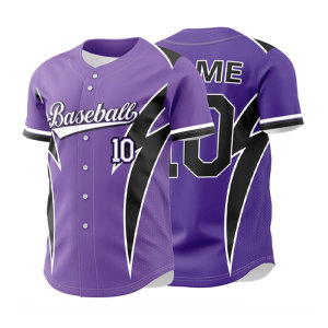 Maillot de baseball authentique personnalisé avec bouton Style impression par sublimation à la mode couleur violette col en V manches courtes confort - Product Image 1