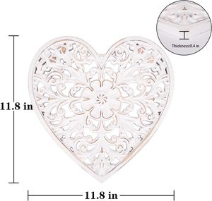 Distressed White Modern Decorative Medallion Wall Art 12 <b>Heart</b>-Shaped Floral Carved MDF <b>Wood</b> Wall Panel for Wedding Birthday - Product Image 4