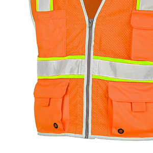 Sécurité sur mesure 9 poches classe 2 haute visibilité fermeture éclair gilet de sécurité avant avec bandes réfléchissantes - Product Image 6