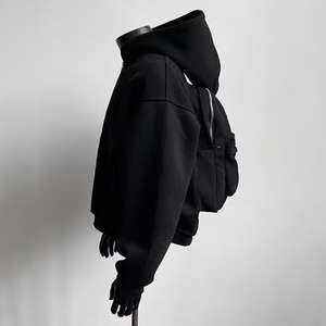 Logo personnalisé Vente en gros Hiver Hommes Polyester/Coton Polaire Épais à manches longues Blanc Crop Zip-Up Sweat à capuche - Product Image 4