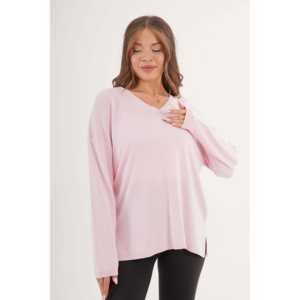 Suéter Casual Rosa de Punto al por Mayor con Cuello en V y Aberturas Laterales - Product Image 5