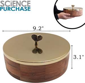 Casserole en bois isolée avec couvercle en acier finition or, boîte chauffe-tortillas en bois avec couvercle en acier inoxydable doré - Product Image 5