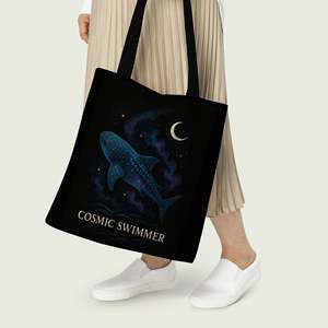 Bolsas de Mano con Cremallera de Tiburón Ballena Cósmico, Personalizables, Ecológicas, de Lona, con Forro de Algodón y Poliéster, Reciclables, con Diseño de Dibujos Animados - Product Image 4