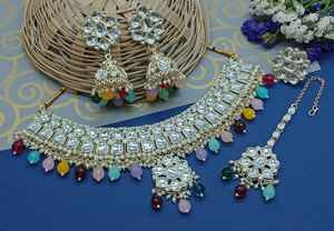 Indian Traditional Kundan Silver Plated Jewellery Set and Copper Necklace Set for Women & <b>Girl</b> Indian <b>Accessories</b> Jewlery Women - Product Image 2