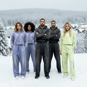 Sweat-shirt à capuche et pantalon en polaire épaisse surdimensionnée Streetwear survêtements unisexe survêtements délavés vintage personnalisés - Product Image 1