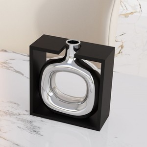 Vase de table en céramique contemporain emblématique, couleur argent, glaçure transparente - Product Image 2