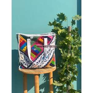 Indian Handmade Quilted Tote Bag Cotton Fabric Patchwork Design Daily Use for Travel Beach Grocery Shopping Great Gift Idea - Product Image 4