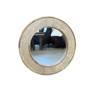 नया आगमन सर्वश्रेष्ठ डिजाइन लकड़ी के फ्रेम स्पष्ट ग्लास दीवार सजावट दर्पण वैनिटी RF शिल्प द्वारा भारत से गोल धातु दर्पण