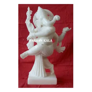 Nouveau dernier design fait à la main en marbre blanc naturel Seigneur Ganesh avec Position debout Meilleur marbre blanc Ganesh Statue exclusive