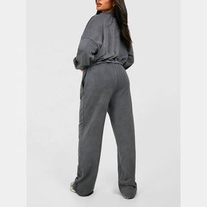 Sweat-shirt deux pièces personnalisé en éponge française pour femmes survêtement en coton délavé au soleil imprimé grande taille Style tendance - Product Image 6