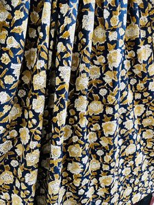 Summer Elegant Boho Women's Midi <b>Dress</b> Hand Block Printed Cotton <b>Black</b> Yellow Customizable Size Natural for Beach Occasions - Product Image 2