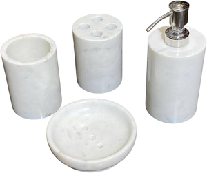 Ensemble de salle de bain en marbre 3 pièces personnalisées d'excellente qualité Ensemble de coiffeuse de salle de bain en marbre blanc moderne Durable peu encombrant - Product Image 1