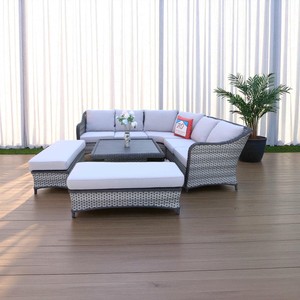Conjunto de Sofás de Ratán Sintético Moderno para Exteriores, para Villa, Hotel, Apartamento, Sala de Estar, Comedor, Parque, Disponible en Varios Estilos - Product Image 5