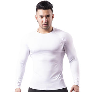 Alta elasticidad de secado rápido logotipo personalizado Slim Fit sólido cuello redondo apretado deporte gimnasio desgaste hombres manga larga Fitness camiseta para hombres - Product Image 6