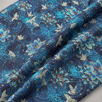 Tissu Jacquard Texturé Bleu Marine à Motifs Floraux et Papillons pour Robes, Rideaux, Nappes, Sacs et Décoration Intérieure – Vente en Gros