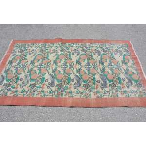 พรมตุรกีโบราณสีส้มสีเขียวส้ม3.7 x 6.5ft ขนสัตว์ดีไซน์เย็บปะติดปะต่อกันทำจากยางวัสดุวิสคอสสำหรับใช้ชีวิต - Product Image 3