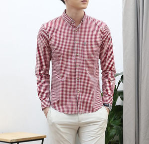High Quality Button Down Collar Pure Cotton Poplin Breathable Long Sleeve Slim Fit Plaid <b>Dress</b> <b>Shirts</b> for Men - Product Image 4