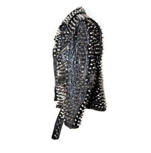 Chaqueta de cuero negro gótico para hombre con Spike largo Rocker Punk Style Bad Boys Fashion Club Chaquetas de motorista de moda hechas a mano personalizadas - Product Image 3
