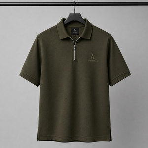 Polo Premium Verde Oliva con Cierre de Cremallera, para Hombre, de Algodón Piqué, de Lujo, Bordado, OEM, ODM, Ropa de Golf Personalizada de Fábrica - Product Image 4