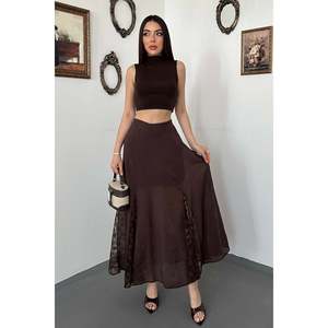 Brown Lace <b>Flared</b> <b>Skirt</b> - Brown - Product Image 1