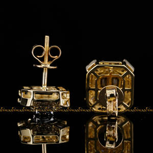 Exclusivo 14Kt oro amarillo Hip Hop redondo y Baguette corte VVs claridad Moissanite diamantes Iced Out Stud pendientes - Product Image 2