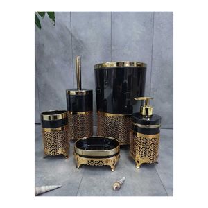 Nero Avangard oro nero ricamato 5 pezzi Set da bagno 5 pezzi di granito