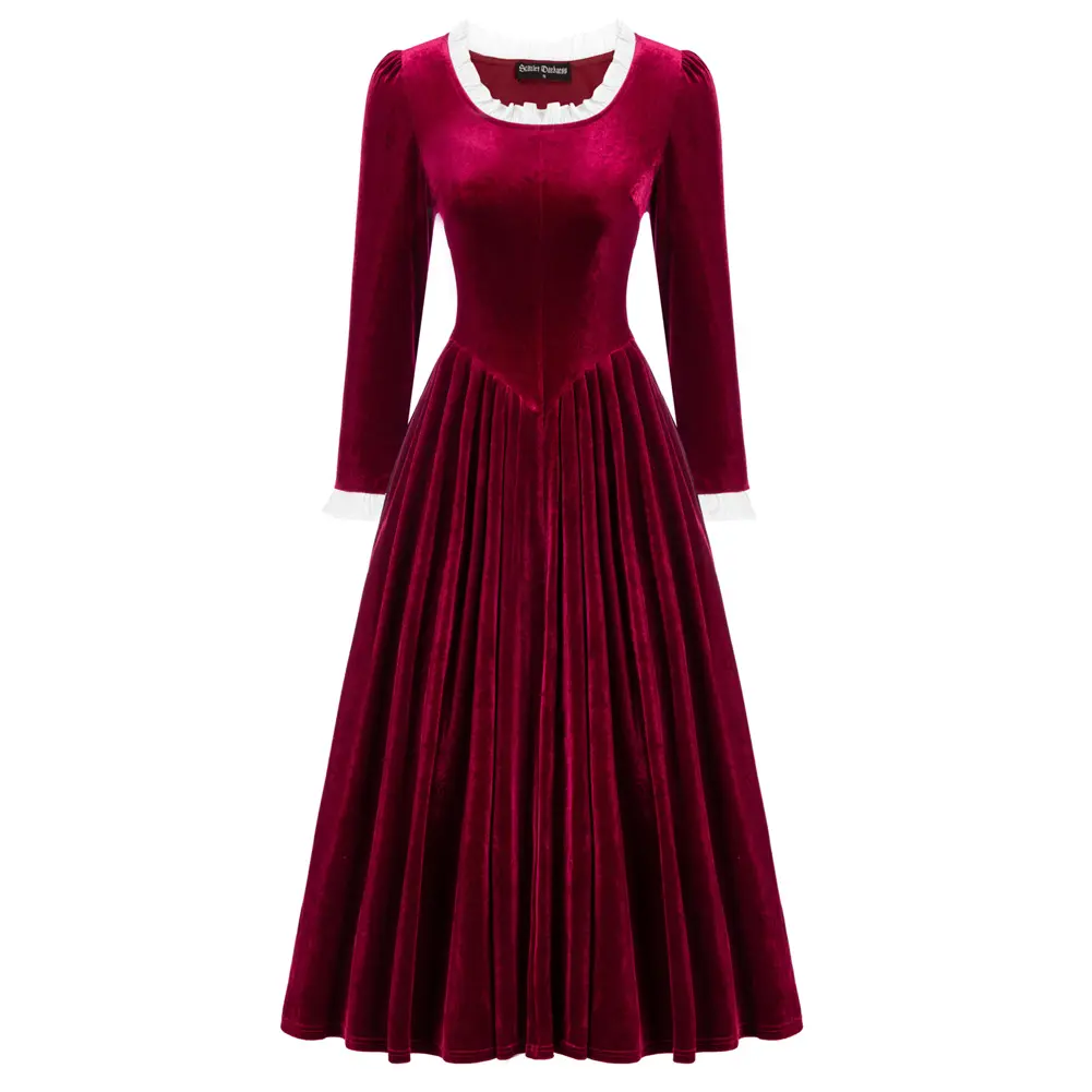 OEM Damen Renaissance Bequemes Samt gewebe Samt kleid 3/4 Ärmel U-Ausschnitt Mid-Calf A-Line Kleid