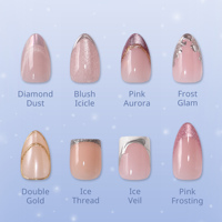 BTArtbox doux Gel XCOAT 3D Floral presse sur les ongles en gros court amande fait à la main bleu français pointe faux ongles