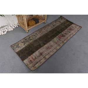 พรมวินเทจขนาดเล็ก 1.9x4.4 ฟุต พรมลายดอกไม้สีน้ำตาลสไตล์ตุรกี - Product Image 2