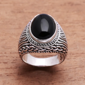 Anillo Clásico de Ónice Negro, Hecho a Mano, Plata de Ley 925, Joyería con Piedra Preciosa Natural para Aniversario de Bodas a Precio de Mayoreo - Product Image 4