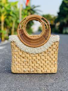 Sac fourre-tout écologique en jacinthe d'eau en jonc de mer fait à la main grande capacité Style rétro de style vintage pour les femmes à la mode et modernes - Product Image 6