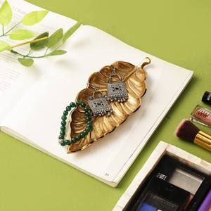 Purestory métal bijoux plat plateau décoratif feuille d'or bibelot plaque vanité plateau porte-anneau pour femmes filles anniversaire - Product Image 1