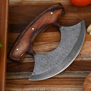 Cuchillo Ulu de Acero de Damasco Hecho a Mano, Cortador de Pizza de Cocina y Rebanador de Chef, Mango de Madera y Funda de Cuero - Product Image 2