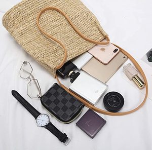 Sac fourre-tout en paille pour femmes grande capacité Shopping fourre-tout bohème sac à bandoulière voyage sac de plage avec doublure OEM - Product Image 5