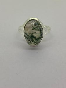 Women's 925 Sterling Silver <b>Ring</b> Fine Jewelry with Oval Natural Green <b>Moss</b> <b>Agate</b> Gemstone for Wedding or Valentine's Day Gift - Product Image 2