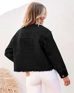 Veste en jean délavé léger pour femme avec bouton à l'avant manches longues et jean respirant coupe ample à vendre - Product Image 3