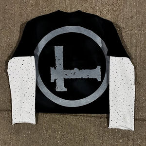 Camiseta Extra Grande de Algodón con Bordado Desgastado Personalizado, Doble Capa, para Hombre, con Piedras y Diseño Estampado - Product Image 2