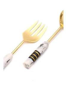 Elegante juego de cucharas de boda para servir comida, mango de esmalte blanco y negro, espejo chapado en oro, cubiertos de acero inoxidable, restaurante de mesa - Product Image 4