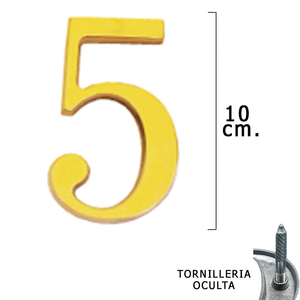 Numero in ottone "5" 10 cm. Viti a scomparsa (confezione blister 1 pezzo) - Product Image 1