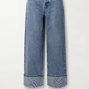 Haute qualité femmes pantalons et pantalons jambes larges Palazzo bleu Denim Slim Fit Vintage décontracté mode ventes entières - Product Image 1