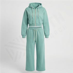 Sudadera Corta de Moda para Mujer, Estilo Informal, Gruesa, Lisa, de Gran Tamaño, con Capucha, Conjunto Deportivo, Logotipo Personalizado, Algodón Grueso - Product Image 1