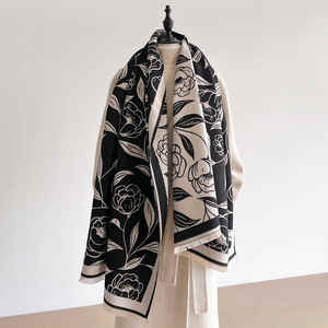 2025 Best Women's <b>Floral</b> Jacquard Faux Cashmere <b>Scarf</b> Soft Winter Wrap in Polyester - Product Image 2