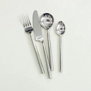 Juego de cubiertos de acero inoxidable Chapado en plata con asas lisas de 4 tenedores, cuchara, cuchillo, productos aptos para lavavajillas de alta calidad, juego de cubiertos - Product Image 1